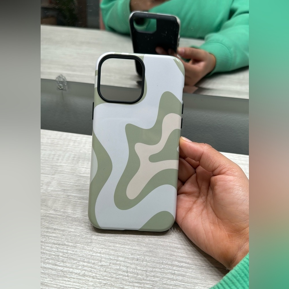 Sage Green and White Iphone 13 Pro Max Phone Case